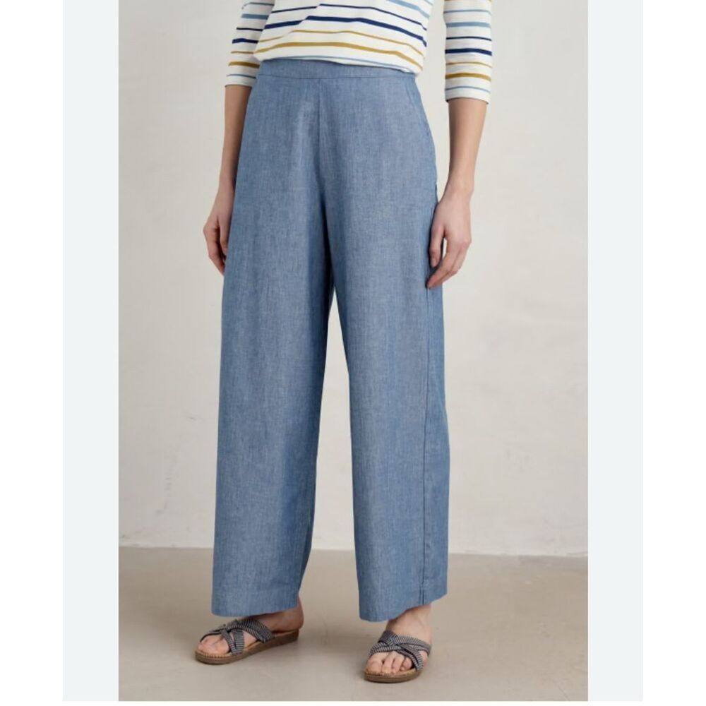 Seasalt Cornwall Calluna Wide Leg Chambray Trousers Organic Cotton size 10